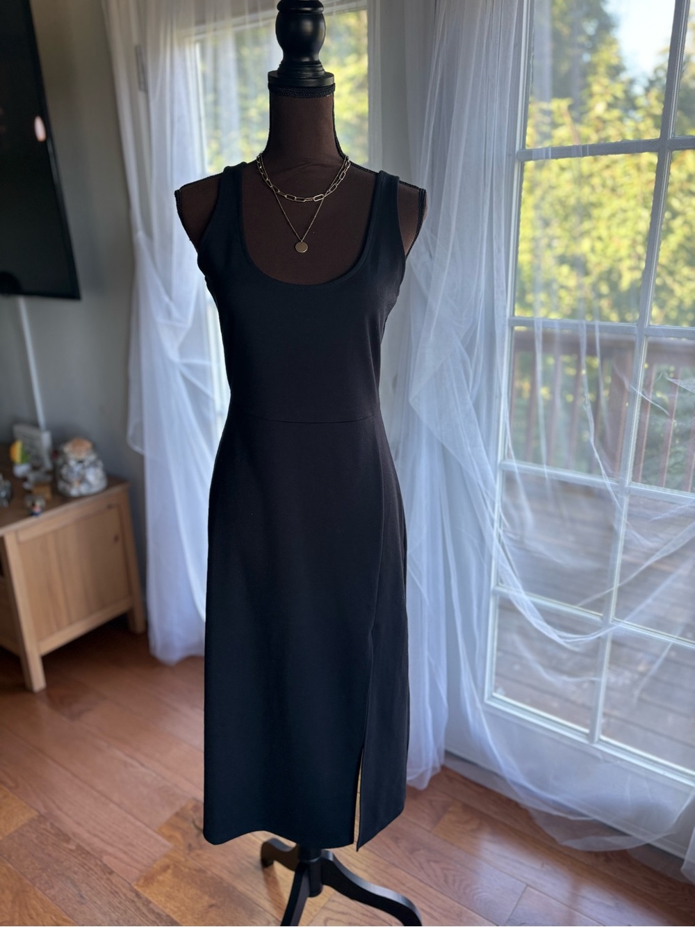 Classic Black Midi Dress with a Side Slit - Picture 2 of 7